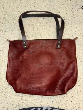 Women's Burgundy Leather Tote with Dark Brown Straps